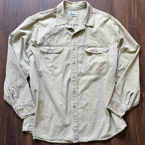 Vintage Roebucks Workwear Shirt – Beige Khaki Long Sleeve Button Down Western - Picture 1 of 7